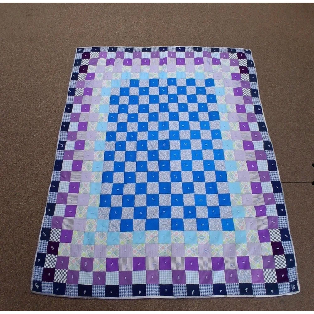 1.a.0.0.0.5 Handmade Tied Patchwork Quilt Checkerboard Lap Throw 54x64